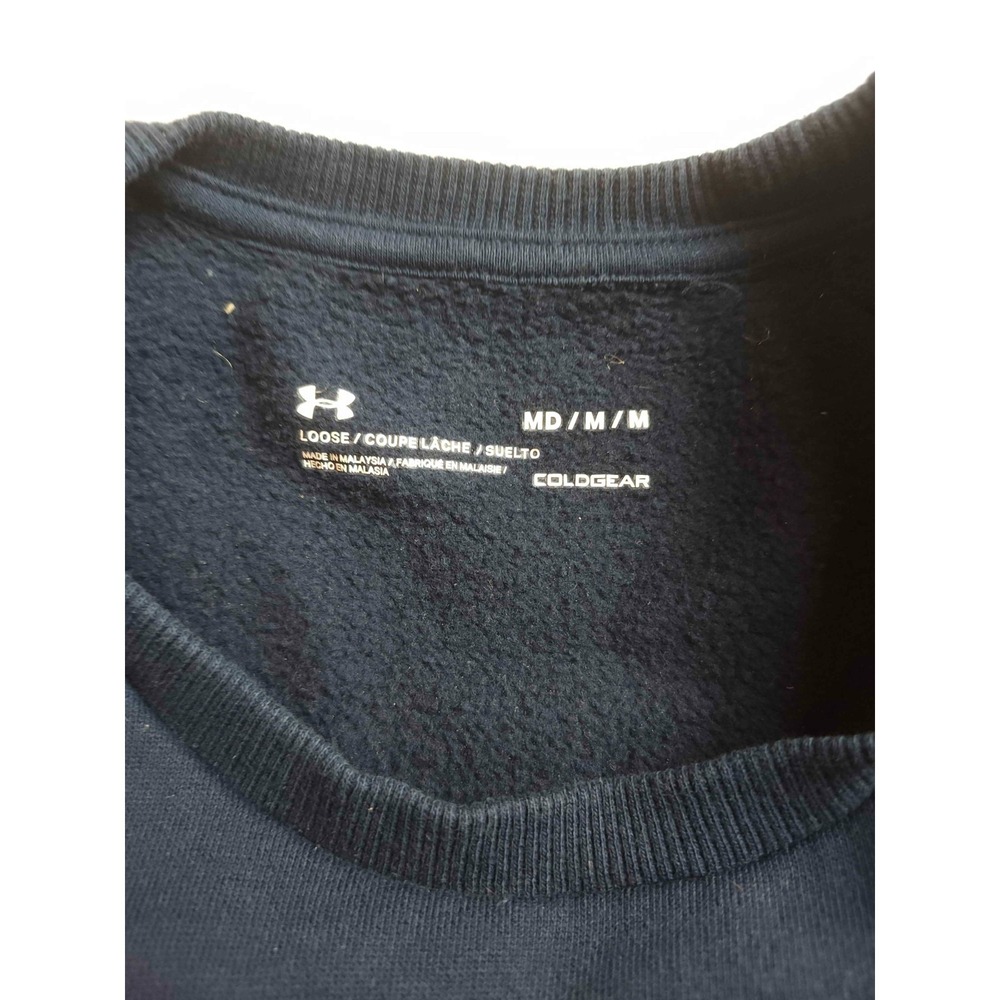 UNDER ARMOUR Sweatshirt Mens Medium Navy Blue Coldgear Loose Fleece Pullover Gym - Picture 4 of 5